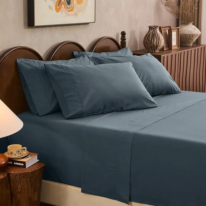 Effective Linen Sheet Set King Size Extra Deep Pocket Fits 18-24 Inch Mattress Breathable amp Soft Smooth 6-Piece Set for Thick Mattresses Hotel Luxury Bedding（King Navy Grey） Innovative