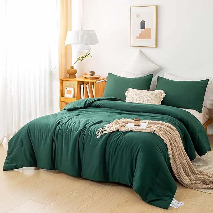 Modern COTTEBED Ultra-Soft Polycotton Bedding Comforter Set Twin XL Twin Size - Hunter Forest Green Cozy Lightweight Solid Bed Quilt Blanket for Kid Teens School College Dorm All Season Use - Emerald Green Reusable