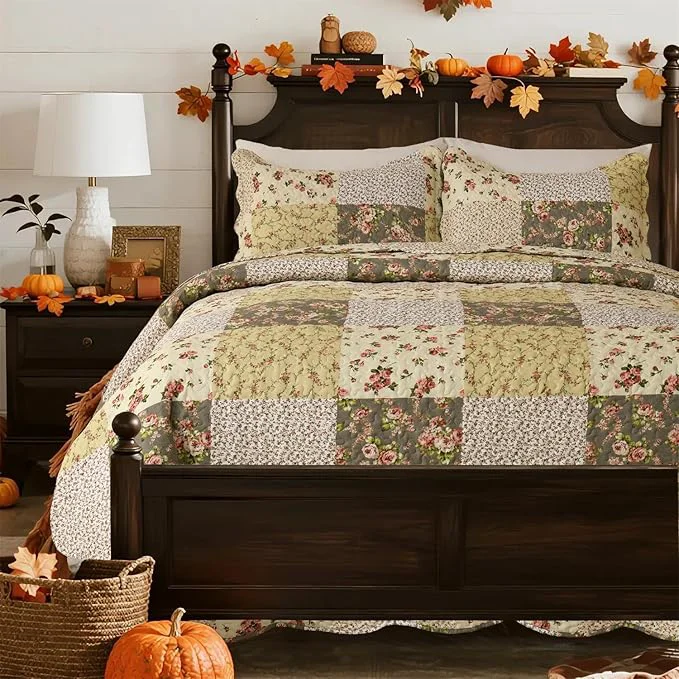 High-Quality Summer Floral Queen Quilted Bedspread Romantic Beige Quilt Set Reversible Stitched Bedding Cover All Season Soft Lightweight Coverlet with Pillow Cases Lvory amp Pink Queen90 x90 Natural