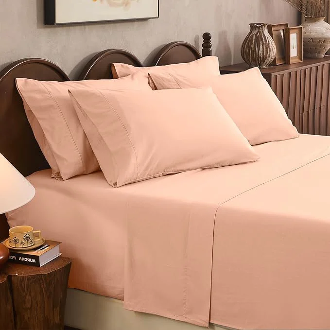 Quality Linen Sheet Set King Size Extra Deep Pocket Fits 18-24 Inch Mattress Breathable amp Soft Smooth 6-Piece Set for Thick Mattresses Hotel Luxury Bedding（King Light Red） Verified