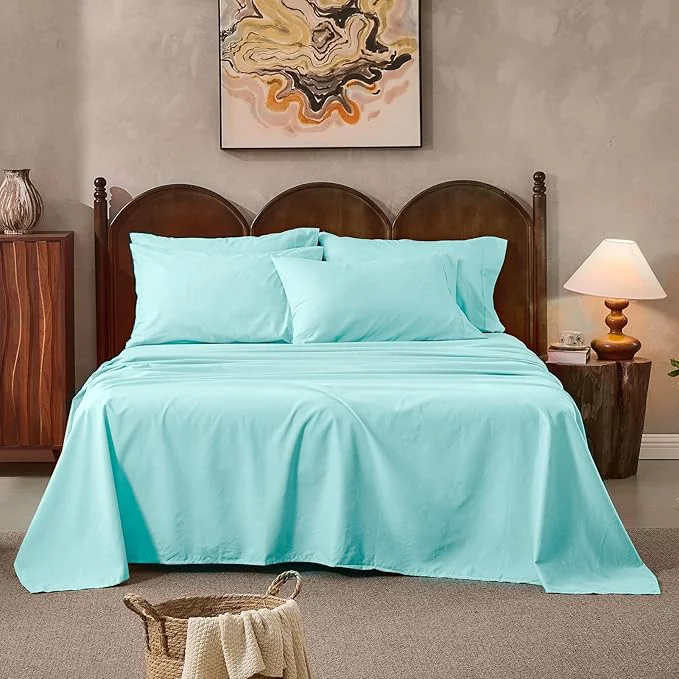 Solid Linen Sheets King Size Breathable amp Durable 4-Piece Bed Flax Sheet Set Soft All-Season Bedding for Hot Sleepers 16 quot Deep Pocket Oeko-TEX （King Light Blue） Environmentally Friendly