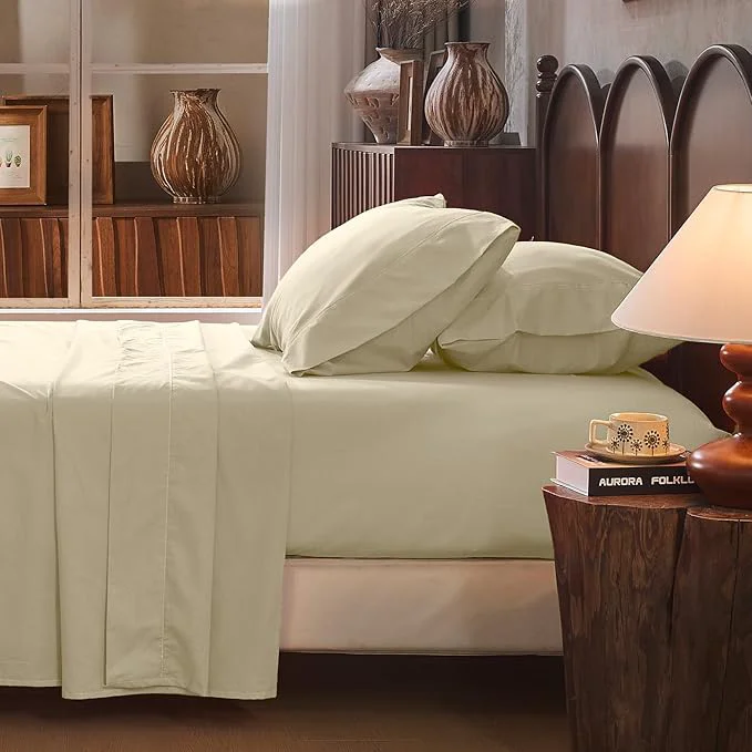 Functional Linen Sheet Set Queen Size Extra Deep Pocket Fits 18-24 Inch Mattress Breathable amp Soft Smooth 4-Piece Set for Thick Mattresses Hotel Luxury Bedding（Queen Brown Taupe） High-Quality