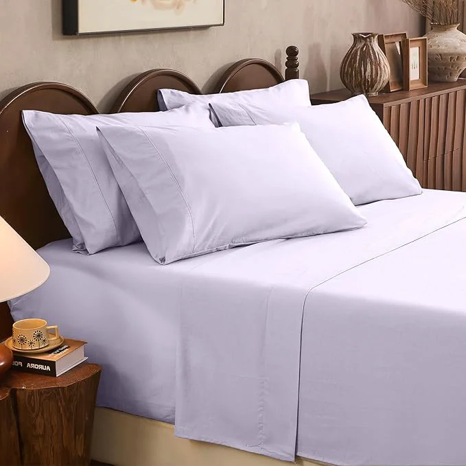 Crafted Linen Sheet Set King Size Extra Deep Pocket Fits 18-24 Inch Mattress Breathable amp Soft Smooth 6-Piece Set for Thick Mattresses Hotel Luxury Bedding（King Light Purple） Selected