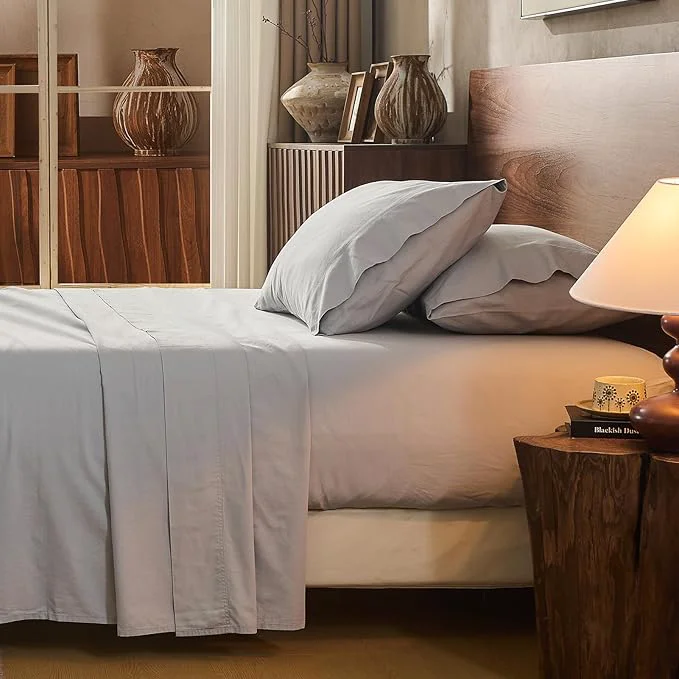 Exclusive Linen Sheet Set King Size Extra Deep Pocket Fits 18-24 Inch Mattress Breathable amp Soft Smooth 4-Piece Set for Thick Mattresses Hotel Luxury Bedding（King Grey） Classic