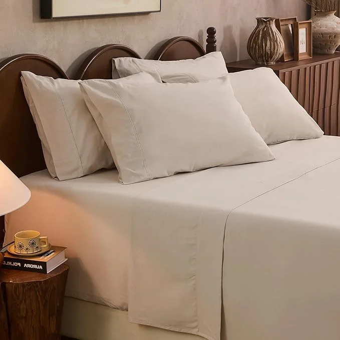 Versatile Linen Sheet Set King Size Extra Deep Pocket Fits 18-24 Inch Mattress Breathable amp Soft Smooth 6-Piece Set for Thick Mattresses Hotel Luxury Bedding（King Linen） Detailed