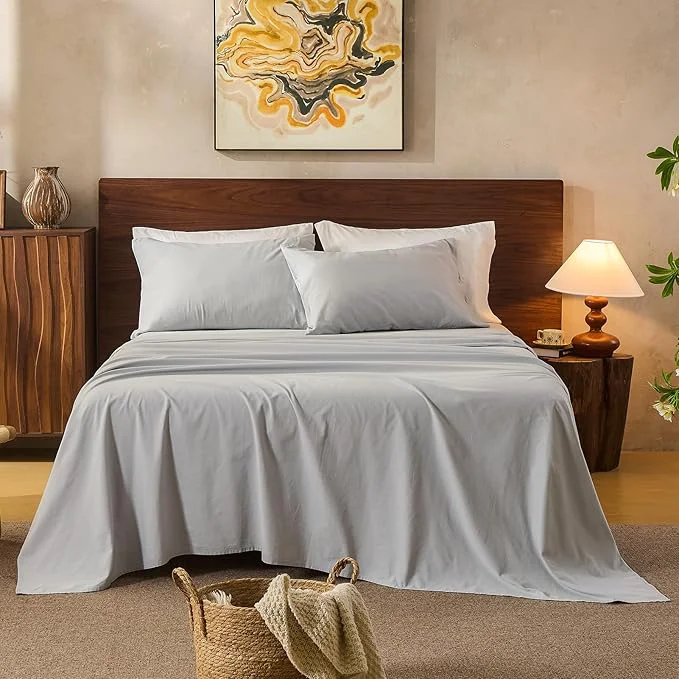 Verified Linen Sheets Queen Size Breathable amp Durable 4-Piece Bed Flax Sheet Set Soft All-Season Bedding for Hot Sleepers 16 quot Deep Pocket Oeko-TEX （Queen Grey） Next-Generation