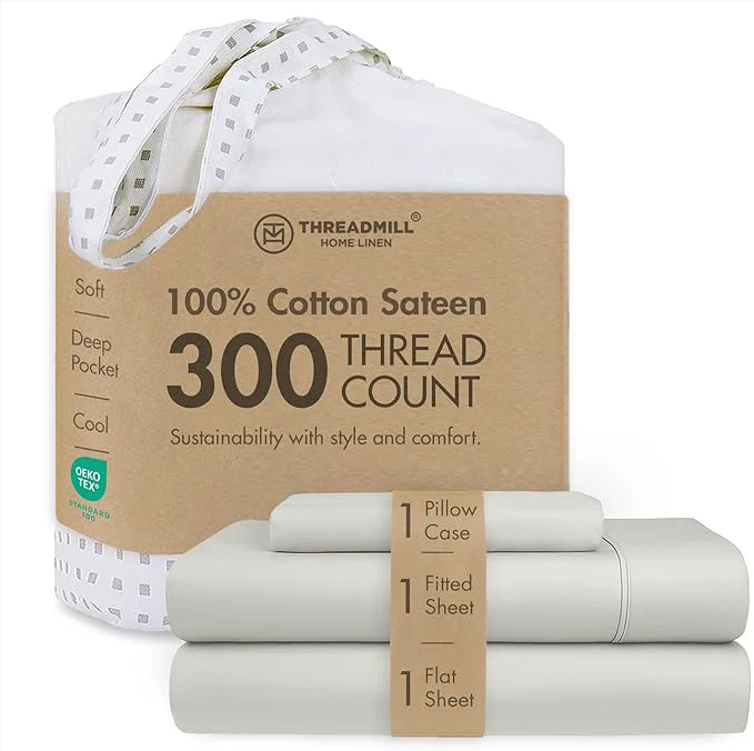 Reliable Threadmill Cotton Twin Sheet Set Soft Breathable 3-Piece Cooling Sheet Set Light Grey Proven