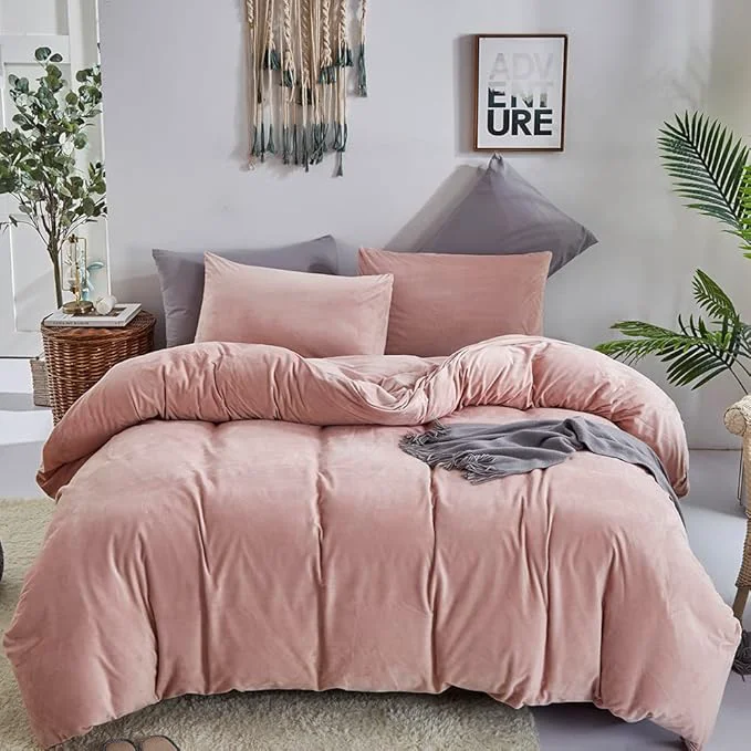 Innovative CLOTHKNOW Pink Queen Comforter Set Velvet Bedding Comforter Sets Blush Queen Comforter Girls Women Comforter with 2 x Pillow Cases Effective