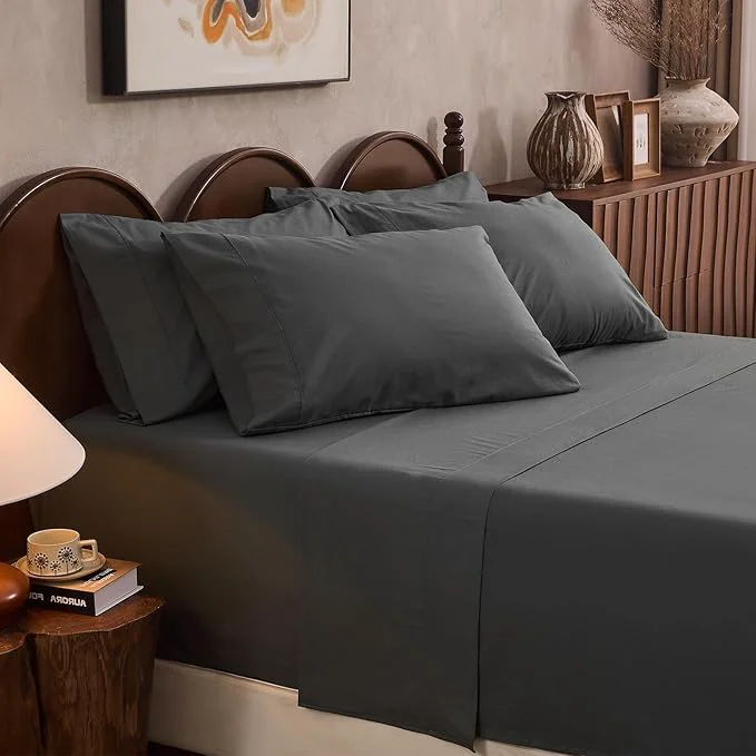 Functional Linen Sheet Set King Size Extra Deep Pocket Fits 18-24 Inch Mattress Breathable amp Soft Smooth 6-Piece Set for Thick Mattresses Hotel Luxury Bedding（King Dark Grey） Top-Quality