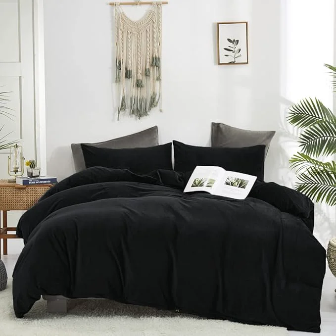 Premium Material CLOTHKNOW Black Velvet Twin Twin XL Comforter Set 3Pcs Black Bedding Comforter Sets Fluffy Soft Cozy Black Comforter with 2 x Pillowcases Specialty