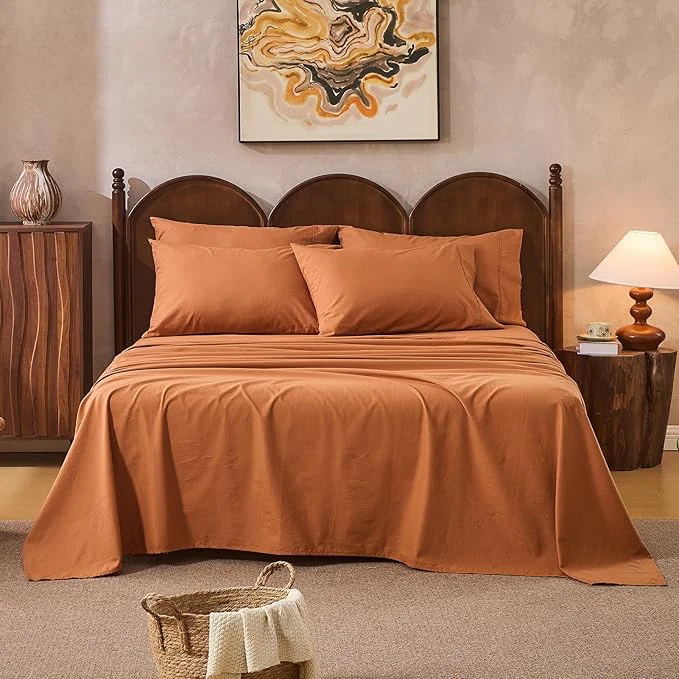 High-End Linen Sheets King Size Breathable amp Durable 4-Piece Bed Flax Sheet Set Soft All-Season Bedding for Hot Sleepers 16 quot Deep Pocket Oeko-TEX （King Brown） Powerful