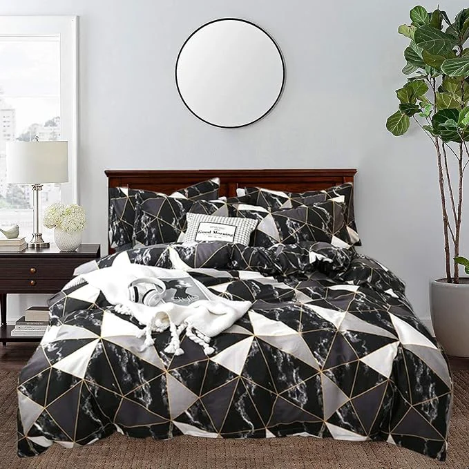 Superior CLOTHKNOW Black White Marble Queen Comforter Set 3Pcs Triangle Bedding Sets Soft Geometric Comforter with 2 x Pillow Cases Optimized
