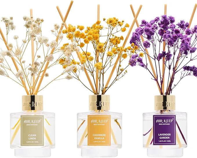 Prestigious Airkeep Reed Diffuser Set of 3 Clean Linen Cashmere Vanilla Lavender Garden Verified