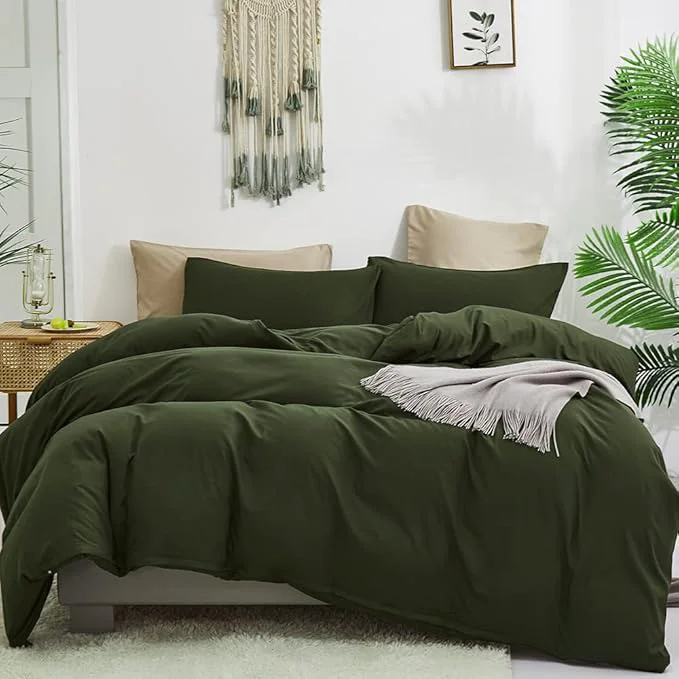 Practical CLOTHKNOW Dark Green Full Size Comforter Sets 3Pcs Green Bedding Comforter Sets Soft Comforter with 2 Pillow Cases Fine Crafted