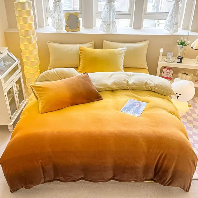 Artisan CLOTHKNOW Orange White Velvet Comforter Sets Twin Twin XL Gradient Yellow Bedding Comforter Sets Soft High-Grade