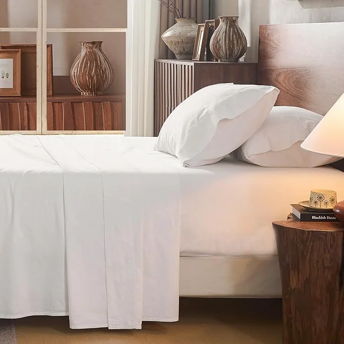 Certified Linen Sheet Set Queen Size Extra Deep Pocket Fits 18-24 Inch Mattress Breathable amp Soft Smooth 4-Piece Set for Thick Mattresses Hotel Luxury Bedding（Queen White） Classic