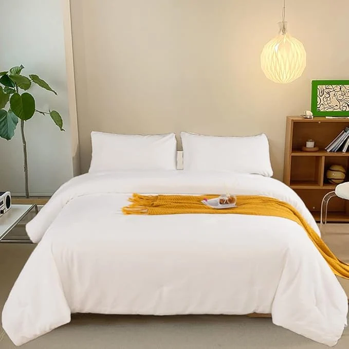 Enhanced CLOTHKNOW White Comforter Set California King Velvet Bedding Sets Soft Flannel Comforters White Comforter with 2 x Pillow Cases Functional