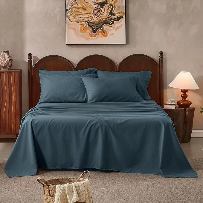 High-Quality Linen Sheets King Size Breathable amp Durable 4-Piece Bed Flax Sheet Set Soft All-Season Bedding for Hot Sleepers 16 quot Deep Pocket Oeko-TEX （King Navy Grey）