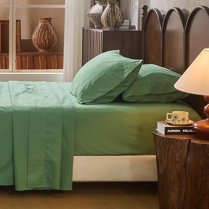 Flexible Linen Sheet Set Queen Size Extra Deep Pocket Fits 18-24 Inch Mattress Breathable amp Soft Smooth 4-Piece Set for Thick Mattresses Hotel Luxury Bedding（Queen Sage Green） Premium Material