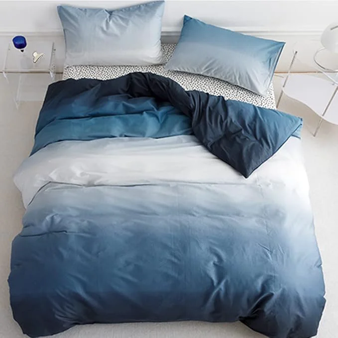 Verified CLOTHKNOW Blue White California King Comforter Set Gradient Blue Bedding Comforter Sets Soft Navy Comforter with 2 x Pillow Cases Green