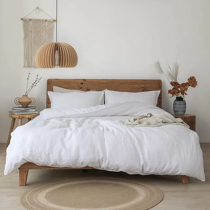 Organic XZ XIFA White Linen Duvet Cover Natural French Flax Breathable amp Durable Textured Bedding Cooling Duvet Cover Sets 3pcs-1 Duvet Cover and 2 Pillowcases King Size High-End