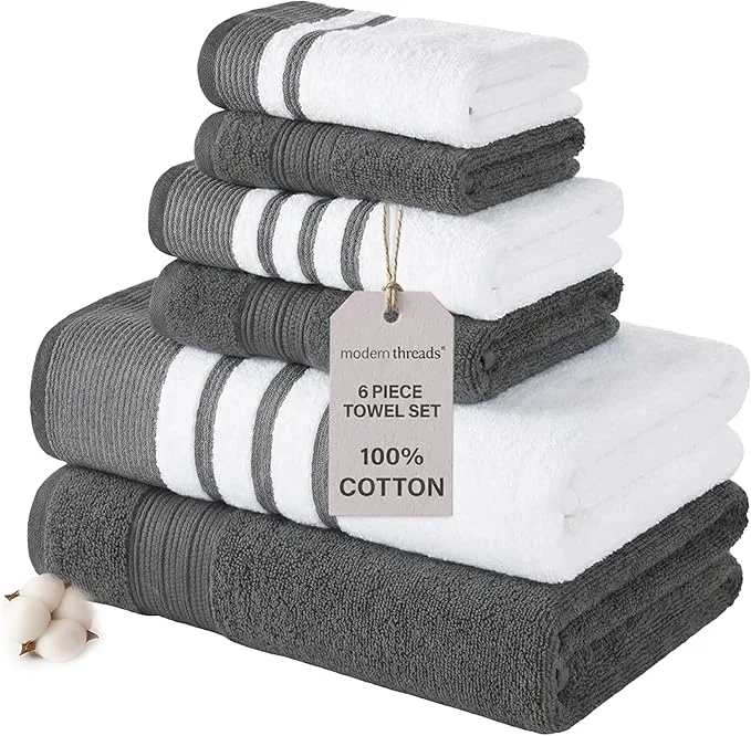 Casual Modern Threads 6-Piece Towel Set – Cotton Quick Dry Ultra Absorbent – Lightweight