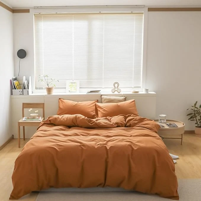Contemporary CLOTHKNOW Brown King Size Comforter Set Pumpkin Bedding Sets Soft Caramel Comforter Burnt Orange Comforters with 2 x Pillow Cases Premium Material