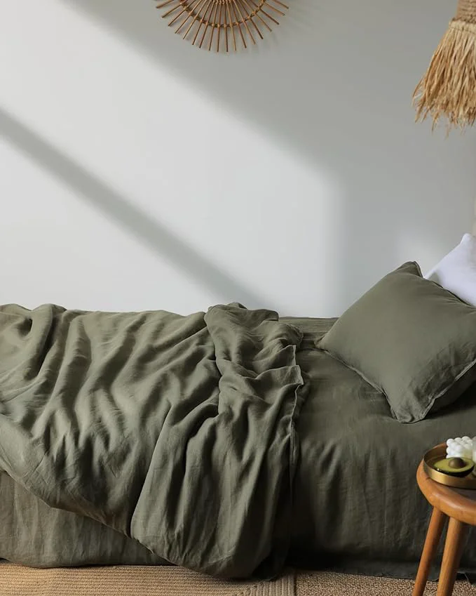 Traditional XZ XIFA Olive Green Linen Duvet Cover Twin Washed French Flax Linen Bedding Set with Zipper Closure Cooling amp Textured Bed Sets for Hot Sleepers 1 Duvet Cover 1 Pillowcases Sophisticated