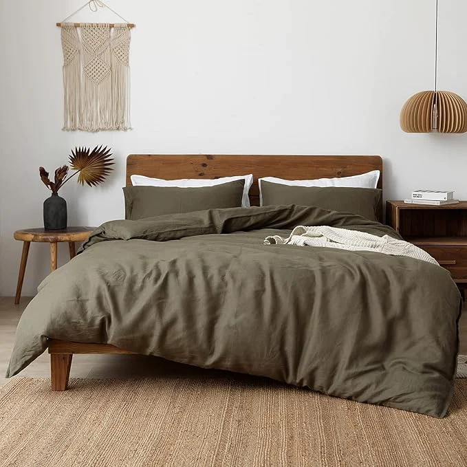 Unique XZ XIFA Olive Green Linen Duvet Cover California King Washed French Flax Linen Bedding Set with Zipper Closure Cooling amp Textured Bed Sets for Hot Sleepers 1 Duvet Cover 2 Pillowcases Sophisticated