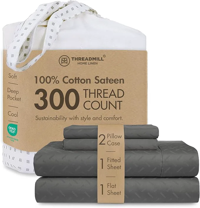 Trusted Threadmill Cotton Sheets for King Size Bed 4 Pc King Bed Sheets Set Soft Breathable Lightweight Damask Sateen for All-Season Use Snug Fit Elastic Deep Pocket King Sheets Dark Grey Solid