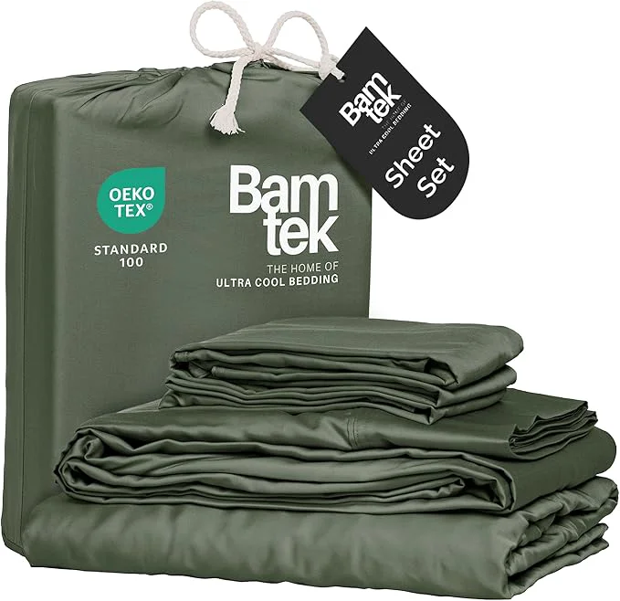 Specialty Viscose Bamboo Sheets King Size 4PC Set - Cooling Sheets for Hot Sleepers with Moisture Wicking Technology - Silky Soft 18 Inch Deep Pocket - Moss 76 quot x 80 quot Fine