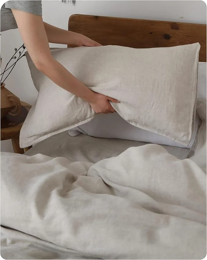 Eco-Friendly XZ XIFA King Standard Pillowcases - 2 Pack - Envelope Closure - Natural Washed French Flax Breathable Durable Textured Pillow Covers 20 quot x36 quot King Standard Linen Natural Linen High-Quality