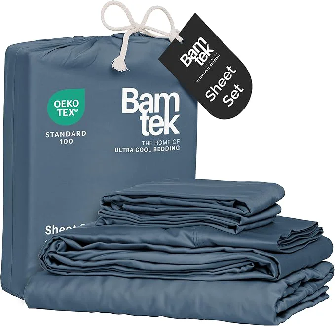Genuine Viscose Bamboo Sheets Queen Size 4PC Set - Cooling Bedding for Hot Sleepers with Moisture Wicking Technology - Silky Soft 18 Inch Deep Pocket - Storm 60 quot x 80 quot Secure