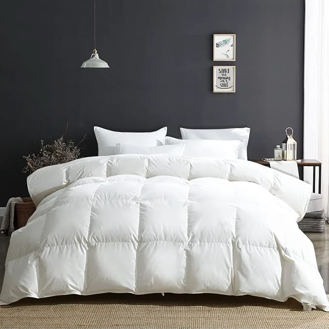Reusable APSMILE Fluffy Heavyweight Down Feather Fibers Comforter King Size Thick Duvet Insert for Winter Climates Cold Sleepers -Ultra Soft Organic Cotton Cover Luxury Duvet Insert White 106x90 Eco-Friendly