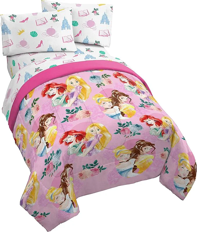 Sustainable Jay Franco Disney Princess Sassy 4 Piece Twin Bed Set - Includes Comforter amp Sheet Set - Super Soft Fade Resistant Polyester - Disney Product Verified