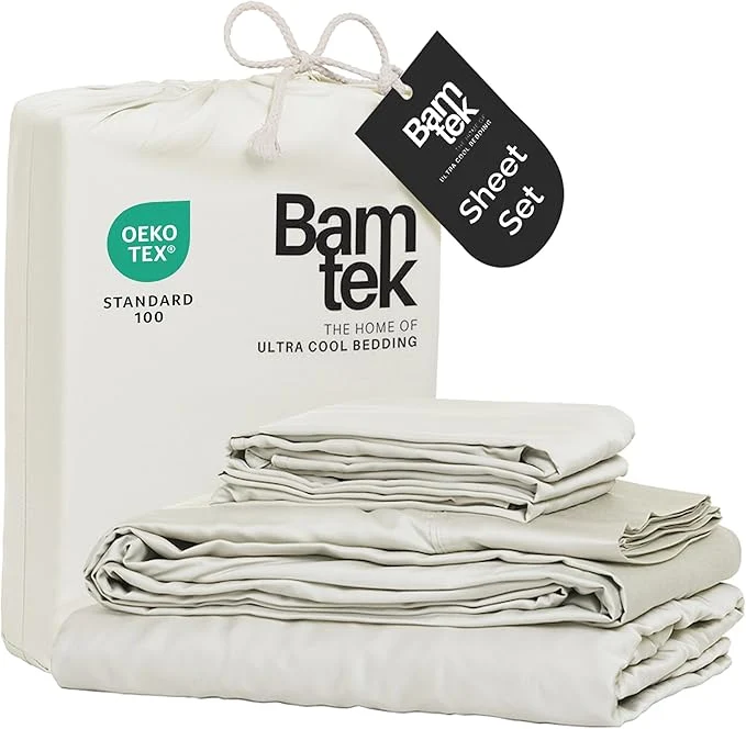 Crafted Viscose Bamboo Sheets King Size 4PC Set - Cooling Sheets for Hot Sleepers with Moisture Wicking Technology - Silky Soft 18 Inch Deep Pocket - Ivory 76 quot x 80 quot Exclusive