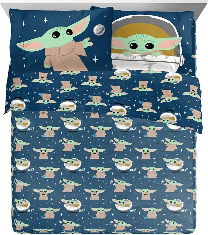 Effective Jay Franco Kids Sheet Set with Fitted Flat Sheets amp Pillow Cover - Ultra-Soft Bedding with Pillowcase for Room Decor Blue - Mandalorian 4 Piece Queen Dependable