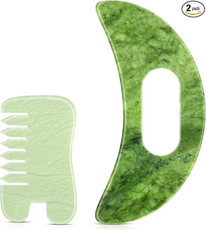 Pure BBTO 2 Pcs Jade Comb for Scalp Massage Gua sha Comb for Head Body spa Hair Crafted