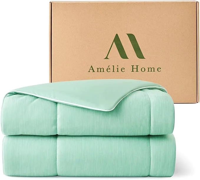 Authentic Amélie Home Cooling Comforter Twin Size Dual-Sided Lightweight Cooling Blanket for Hot Sleepers Q-Max 0.43 Breathable Cooling Quilt for Night Sweats 68 quot x 90 quot Heather Mint Green Elegant