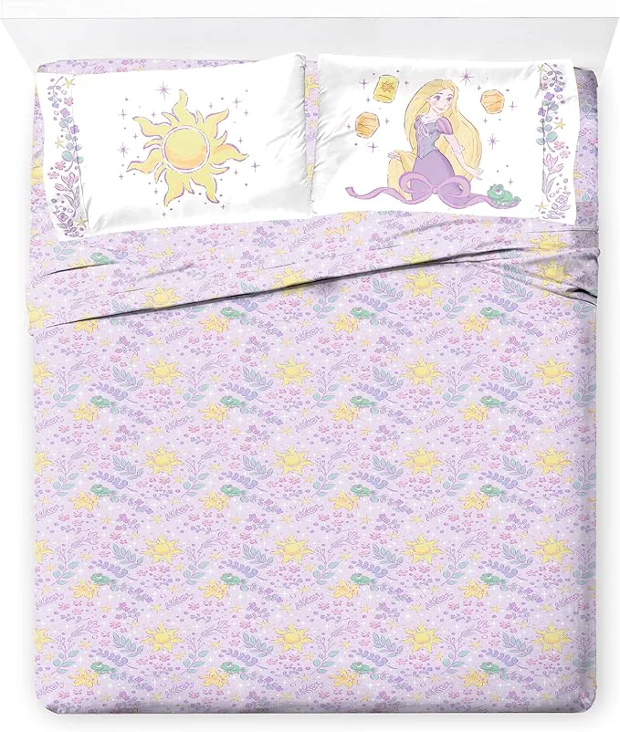 Sophisticated Jay Franco Kids Sheet Set with Fitted Flat Sheets amp Pillow Cover - Ultra-Soft Bedding with Pillowcase for Room Decor Purple - Disney Princess Rapunzel 4 Piece Queen Responsible