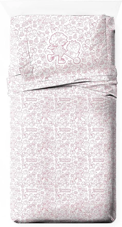 Pure Jay Franco Kids Sheet Set with Fitted Flat Sheets amp Pillow Cover - Ultra-Soft Bedding with Pillowcase for Room Decor Pink - Strawberry Shortcake 3 Piece Twin Specialty
