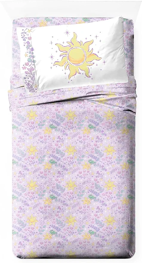 Official Jay Franco Kids Sheet Set with Fitted Flat Sheets amp Pillow Cover - Ultra-Soft Bedding with Pillowcase for Room Decor Purple - Disney Princess Rapunzel 3 Piece Twin Quality