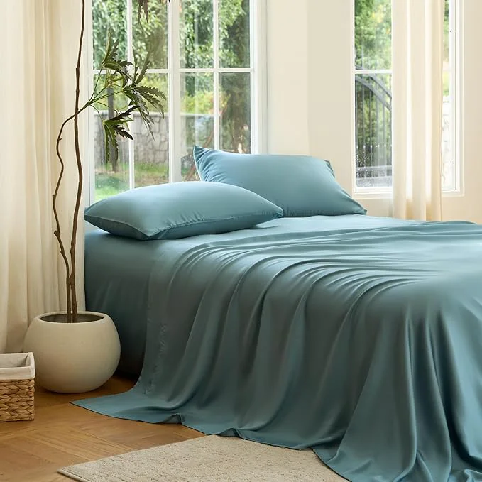 High-Quality DOZ Sheet Set Viscose derived from Bamboo Organically Grown Buttery Soft Cooling Sheets High GSM Deep Pockets - 2 Piece - 1 Pillowcase 1 Fitted Sheet Teal Twin XL Dependable