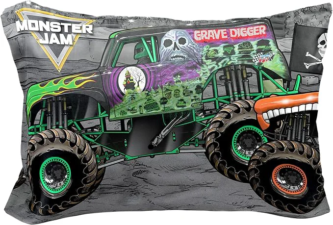 Responsible Jay Franco Monster Jam Grave Finish Line 1 Single Reversible Pillowcase Features Grave Digger Megalodon amp El Toro Loco - Double-Sided Kids Super Soft Bedding Certified