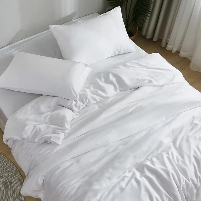 Elite DOZ Sheet Set Viscose derived from Bamboo Organically Grown Buttery Soft Cooling Sheets High GSM Deep Pockets - 2 Piece - 1 Pillowcase 1 Fitted Sheet Snow Twin Quality