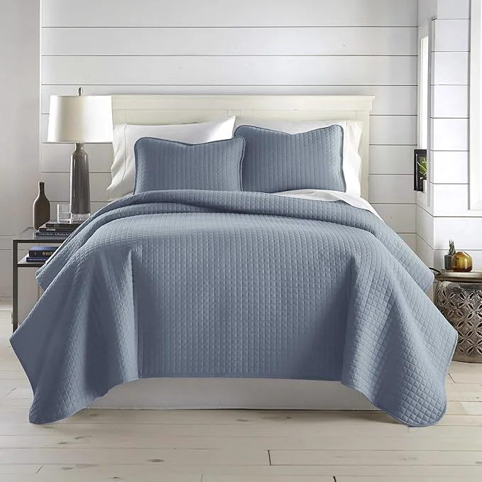 Versatile Southshore Fine Living Inc. Queen Quilt Set Full Size Bedspread with 2 Matching Pillow Shams Soft Microfiber Lightweight Quilts Queen Size Coverlet Easy Care Machine Washable Slate Blue Elite