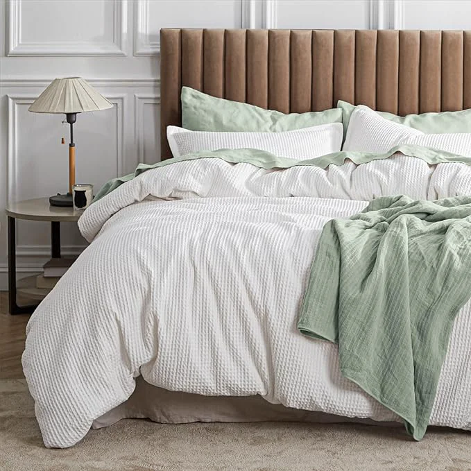 Long-Lasting Bedsure Waffle Comforter Set California King White Soft Bedding Waffle Weave Bed Set 3 Pieces 1 Comforter 104 quot x96 quot and 2 Pillow Shams Cotton Shell and Polyester Lining for All Seasons Superior