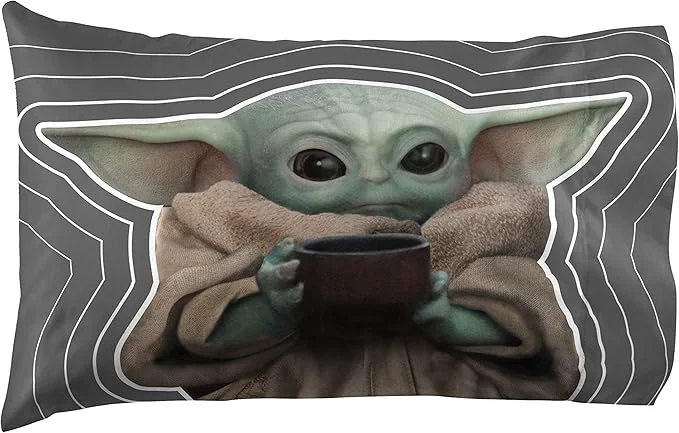 Smooth Jay Franco Star Wars The Mandalorian Coffee 1 Pack Pillowcase - Double-Sided Kids Super Soft Bedding - Features The Child Baby Yoda Grogu Refined
