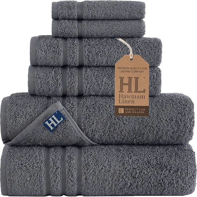 Healthy Hawmam Linen Grey 6 Piece Bath Towels Set Professional