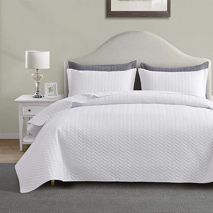 Premium Maple amp Stone Quilt Set Oversized King Bedspreads 128 quot x120 quot Lightweight White Bedspread Light Coverlet for All Season Comforter Bedding Decor - 3 Piece Bed Cover Sets Prestigious